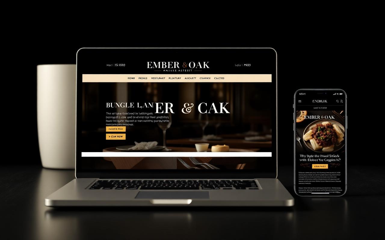 Ember & Oak — Restaurant website concept on desktop and mobile by Excel Content